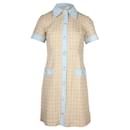 Sandro Paris Mella Denim Paneled Tweed Mini Dress in Beige Cotton 