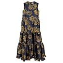 Mulberry Muriel Abstract-Print Maxi Dress in Navy Blue Polyester