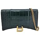 Balenciaga Hourglass Croc-Embossed Wallet On Chain in Green Leather