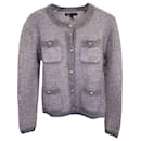 Maje Morning Sequined Knit Cardigan in Grey Polyester