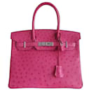 Bolso Hermes Birkin 30 de avestruz rosa - Hermès