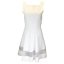 Alaia White Sleeveless Square Neck Netted Hem Flared Stretch Knit Dress - Autre Marque