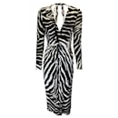 Dolce & Gabbana Schwarz / Weißes langärmliges Crêpe-Kleid mit Zebra-Print  - Autre Marque