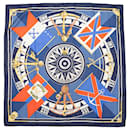 Bufanda de seda estampada con motivo Hermes Sextants azul marino y multicolor - Hermès
