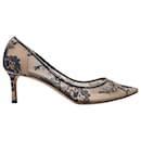 Navy & Beige Jimmy Choo Lace Pointed-Toe Pumps Size 36.5