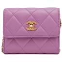 Pink Chanel Lambskin Mini Pearl Crush Wallet with Chain Crossbody Bag
