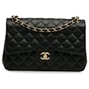 Black Chanel Jumbo Classic Lambskin lined Flap Shoulder Bag