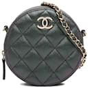 Green Chanel Quilted Iridescent Caviar Round Clutch With Chain Crossbody Bag