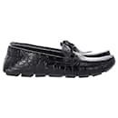 Prada Bow Loafers aus schwarzem krokodilgeprägtem Leder