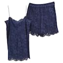 Conjunto de camisola e shorts de renda de algodão azul marinho CHANEL 2014 - Chanel
