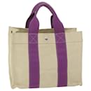 HERMES Bora Bora PM Tote Bag Canvas Beige Purple Auth bs12586 - Hermès