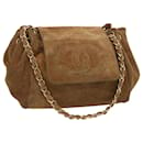 CHANEL Chain Hand Bag Suede Brown CC Auth hk1126 - Chanel