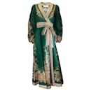 Zimmermann Green Multi Printed Long Sleeved Cotton Wrap Dress - Autre Marque