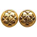 Gold Chanel CC Quilted Clip On Earrings