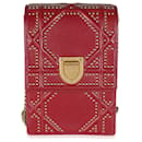Christian Dior Red Leather Studded Diorama Vertical Clutch On Chain