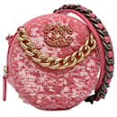 Pele de cordeiro com lantejoulas rosa Chanel 19 Embreagem redonda com corrente