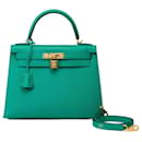 Hermes Kelly bag 28 in Green Leather - 101801 - Hermès