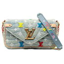 Blue Louis Vuitton Embroidered Monogram Denim New Wave Chain Pochette Crossbody Bag