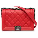 Red Chanel Small Lambskin Double Stitch Boy Flap Shoulder Bag