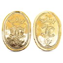 Gold Chanel CC Crown Clip On Earrings