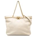 White Chanel Quilted calf leather CC Lock Chain Shopping Tote Satchel
