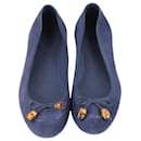 Gucci Blue Suede Bamboo Bow Ballet Flats, Size 37.5