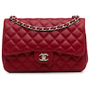 Chanel Red Jumbo Classic Lambskin lined Flap