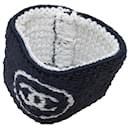 Conjunto de faixa de cabeça e sweatbands de algodão em malha elástica azul Chanel