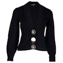 Chanel Runway Logo Button Cardigan com decote em V em caxemira preta