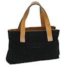 CELINE C Macadam Canvas Hand Bag Suede Black Brown Auth 69140 - Céline