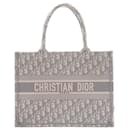 Bolsa de lona média bordada para livros Dior Oblique Cinza