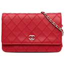 Chanel Red CC Lambskin Wild Stitch Wallet on Chain