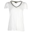 Maje Tellor Embellished V-neck T-shirt in White Cotton