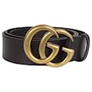 Brown leather belt with oversized GG buckle - Gucci