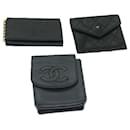 CHANEL Key Case Coin Purse Leather 3Set Black CC Auth bs12956 - Chanel