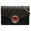 Fendi Brown Zucca Kan I F Embossed Wallet on Chain