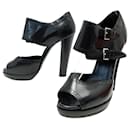 HERMES SHOES SANDALS WITH BUCKLES WITH HEELS 39 BLACK LEATHER + SHOES BOX - Hermès