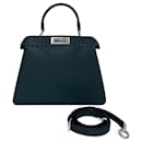 Peekaboo bag, ISeeU Small model in Cuoio Romano blue green leather - Fendi