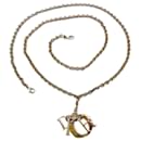 Bandoulière chaîne amovible dorée Christian Dior avec pendentif D.I.O.R.