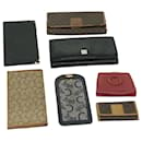CELINE Macadam Canvas Pouch Key Case Wallet Leather 6Set Beige Auth bs12965 - Céline