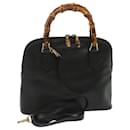 GUCCI Bamboo Hand Bag Leather 2way Black 000 1046 0290 Auth ep3647 - Gucci