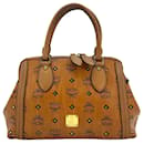 Bolsa de alça com rebites MCM Cognac Small Studed Bag Logo Handtasche
