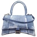 Balenciaga Blue Distressed Denim Hourglass Top Handle Bag - Autre Marque