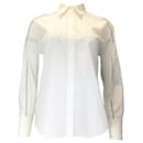 Brunello Cucinelli Blanc / Chemise boutonnée en coton argentée à détails perlés Monili - Autre Marque