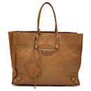 Beige Leather Papier A4 Large Tote Bag Handbag - Balenciaga