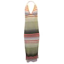 M Missoni Wave Knit Halter Neck Maxi Dress in Multicolor Cotton