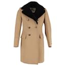 Burberry Shearling-Collar Double-Breasted Coat in Brown Wool