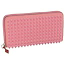 Christian Louboutin Studs Long Wallet Leather Pink Auth am5941