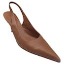 The Row Tan Pointed Toe Leather Slingback Pumps - Autre Marque