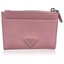 Pink Saffiano Leather Card Holder Coin Purse Wallet - Prada